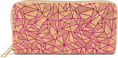 styleBREAKER Damen Geldbörse Kork Prisma Muster | 19x10x2,5 cm Maß, umlaufender Reißverschluss, abnehmbare Handschlaufe, 8 Kartenfächer, 3 Scheinfächer, 1 Münz-Zipper.