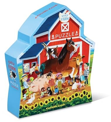 Crocodile Creek - Day at The Farm - 48-Piece Jigsaw Floor Puzzle with Heavy-Duty Shaped Box for Storage, Large 18 x 24 Completed Size, Designed for Kids Ages 4 Years and up