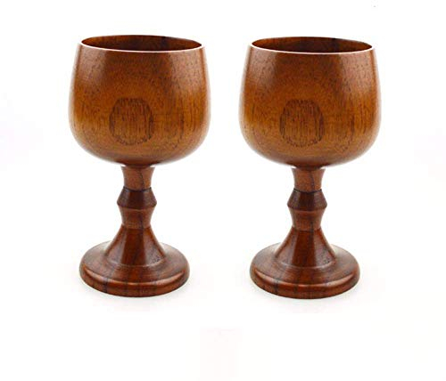 Lot de 2 verres à vin vintage en bois Jujube - Accessoires de cuisine - 150 ml - (B)