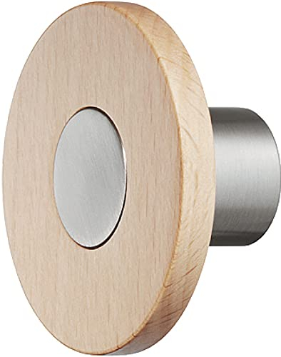 Gedotec Möbelknopf Holz Buche und Metall zweifarbig | Schrankknopf Kleiderschrank | Lusine | Buche lackiert | MADE IN GERMANY | Türknopf Küche | 1 Stück Möbel-Knauf rund inkl. Befestigungsmaterial