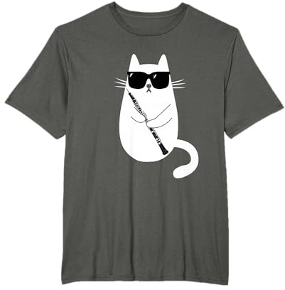 Gatto Divertente con Occhiali da Sole Musicista Oboe Maglietta
