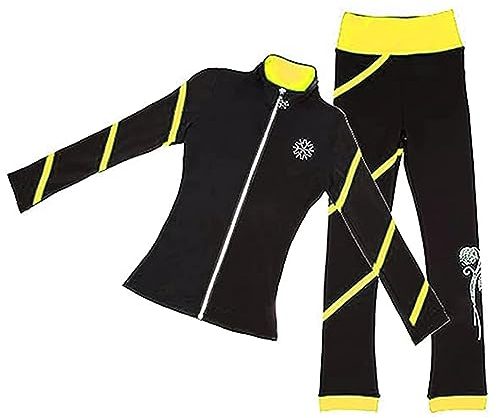 LIUHUO Schlittschuhjacke, Hose, Set, Mädchen, Schwarz, Trainingskleidung, Skating-Oberteil, Leggings