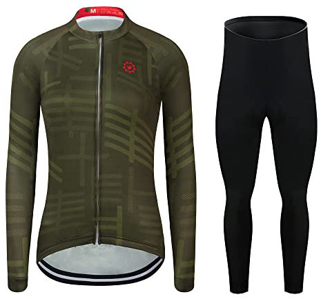 GCRFL Winter Damen Fahrradtrikot Sets Thermo Fleece Langarm Fahrradtrikot + Lange Trägerhose Fahrradset für Frauen, armee-grün, XX-Large