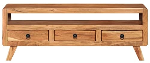 vidaXL Massivholz Akazie TV Schrank 3 Schubladen 1 Ablage Lowboard TV Möbel Tisch Board Sideboard Fernsehtisch Fernsehschrank HiFi-Schrank 110x30x40cm