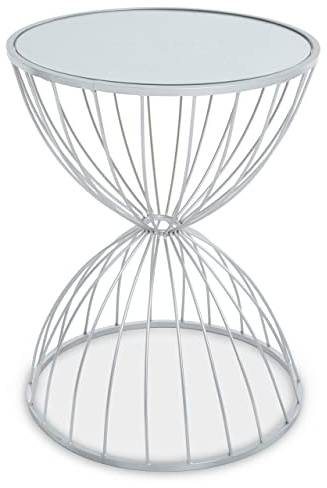 Premier Housewares Hourglass Mirrored Top Silver Frame Side Table/Luxe Unique Tall Lamp Table/Contemporary Design Table Dimensions W42 x D42 x H54cm.