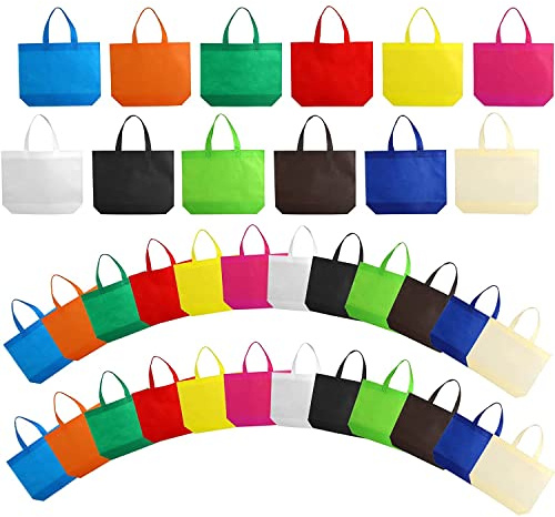 WUWEOT 60 Pack Reausable Gift Bags 33 x 26 x 10 cm, 12 Colors Small Tote bags, Non-Woven Tote Bags Bulk Party Favor Bag Shopping Grocery Bags Halloween Easter Hunt Bags