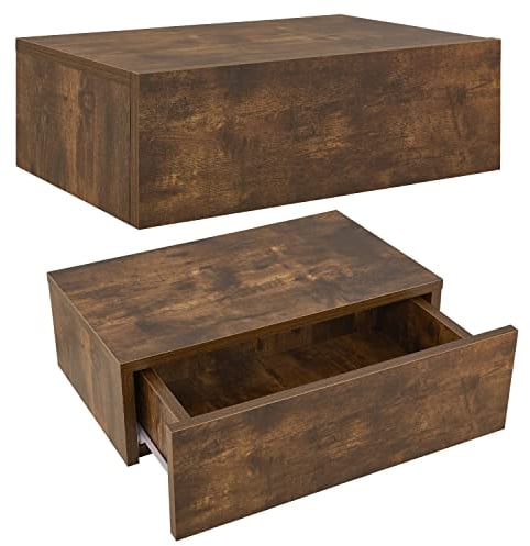 Juskys Étagère Murale Table de Chevet Suspendue Lot de 2 en Bois - 46 x 30 x 15 cm LPH - 1 Tiroir et Une Tablette - Montage Mural - Naturelle