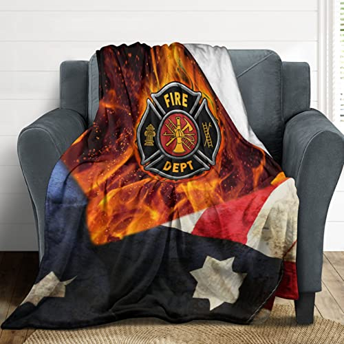 MYSLC Erwachsene Kinder Wohndecke Tagesdecke Decke Kuscheldecke Feuerwehrmann Feuerwehr Amerikanischen Flagge Print Flanell Schlaf Decke Flauschige Camping Kuscheldecke Multicolor 110x140cm