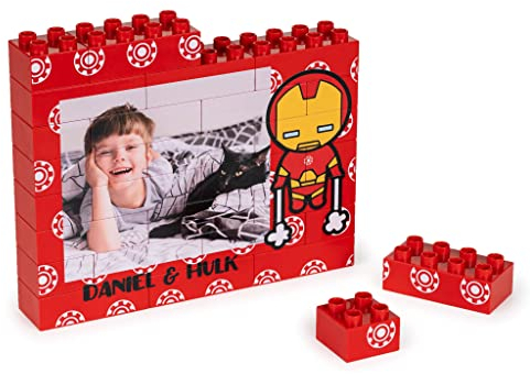 Wanapix | Puzzle Block Selbst Gestalten | Personalisiertes Block Puzzle mit Foto und Text| Kompatibel mit den Wichtigsten Marken | Personalisiertes Fotopuzzle | Originelles Puzzle | 28 Teile XL | ROT