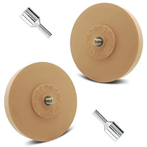 Tucana Rubber Eraser Wheel, Decal and Adhesive Remover Tool, Remove Pinstripes, Stickers and Graphics on Car, RVs, Boat and Trucks 4-inches Diameter, 1 Inch Thick with Drill Adapter (Pack of 2)