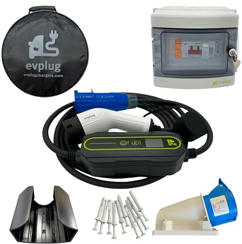 EVPLUG® Tragbares EV-Ladegerät Elektroauto EV PHEV | Variable Leistung Typ 1 Typ 2 (32A Ladegerät + Schalttafel)