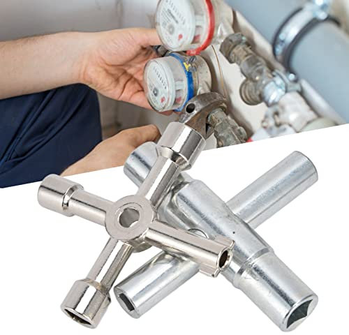 Haosie 2 Stück 4-Wege-Schlüssel, Wasserschlüssel Multifunktionales Reparaturwerkzeug Aufzug Wasserhahn Schraubenschlüssel für Ventil Wasserhahn Schranköffnung Schlüssel und Zapfen