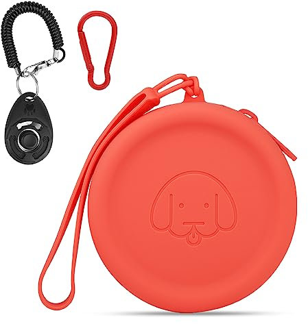 FIDWALL Leckerli-Tasche aus Silikon,mit Hundeklicker,Futtertasche für Hundetraining,Hundezubehör,Taschengröße,leicht zu reinigen,geruchlos, Reißverschluss-Design,tragbare Leckerli-Tasche(Rotwein)