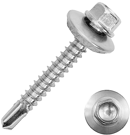 Bohrschrauben 5,5x25 mm mit Sechskantkopf, Bund und Dichtscheibe (16 mm) aus Edelstahl A2 (10 Stück) | DIN 7504 - Blechschrauben - Sechskantschrauben von MESAROS®