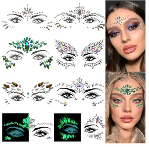 Gesicht Edelsteine 8 Stücke Glitzersteine Gesicht Selbstklebend Steine Gesicht Tattoos Klebesteine Gesicht für Musikkarneval, Halloween, Festival,Make-up-Stil B