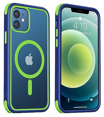 MobNano iPhone 12/12 Pro Cover magnetica, compatibile con MagSafe, cover magnetica colorata per iPhone 12/12 Pro, Protezione Antiurto di Livello Militare, Retro Resistente ai Graffi - Blu Verde