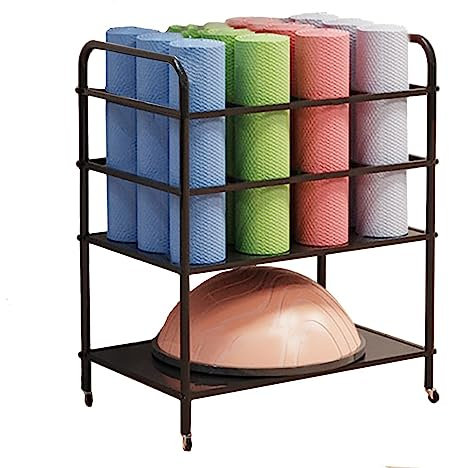 Großer Yogamatten-Wagen, Black Wave Speed/Balance-Ball/Schaumstoffrollen-Aufbewahrungsregal, Heim-Fitnessstudio, kommerzieller Organizer-Halter (Größe: 80 x 50 x 120 cm)