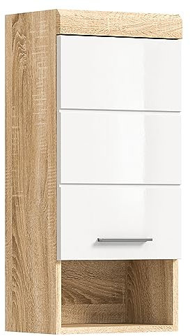 Newroom Hängeschrank Sonoma Eiche hell weiß Hochglanz Wandschrank Modern Elegant - 37x79x24 cm (BxHxT) - Badschrank - [Bolero.Four] Bad Badezimmer WC