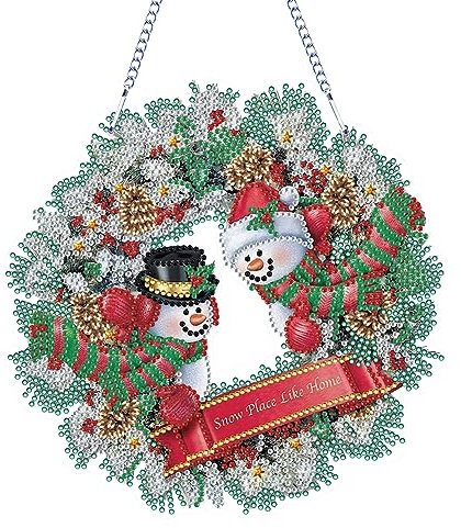 Snowman Diamond Painting Wreath,Christmas Wreaths Ornament DIY Diamond Painting Kits,Home Door Window Decoration Hanging Sign Garland Christmas Party Gift by Number Art Craft Home Wall Decor