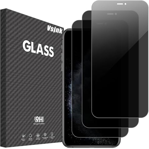 Vsjnk Privacy Screen for iPhone 11 Pro/iPhone X/iPhone XS with 3 Pieces Anti-Spy Privacy Tempered Glass Screen Protector 9H Hardness Tempered Glass HD Screen Protector Compatible with iPhone