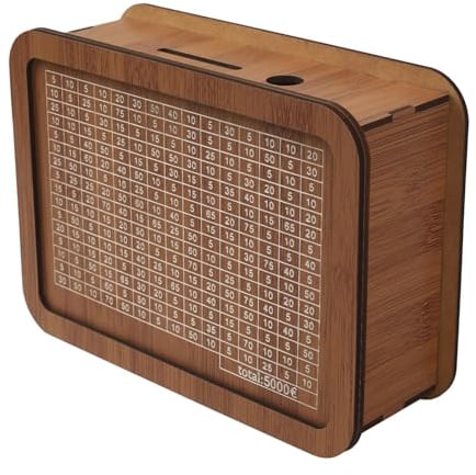 Hucha de Madera, Caja de Ahorros en Efectivo, Hucha de Madera con Contador, Banco de Moneda, Bancos de Moneda con Meta de Ahorro y números Reutilizables para niños, Meta de Ahorro 5000