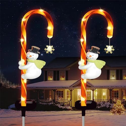 Weihnachtsdeko Solar Lichter Zuckerstangen Weihnachtsdeko Aussen Beleuchtet, 2 Modi Solar Weihnachtsbeleuchtung Außen solar, Weihnachtsdeko leuchte Außen für Garten, Terrasse, Partys (Schneemann)