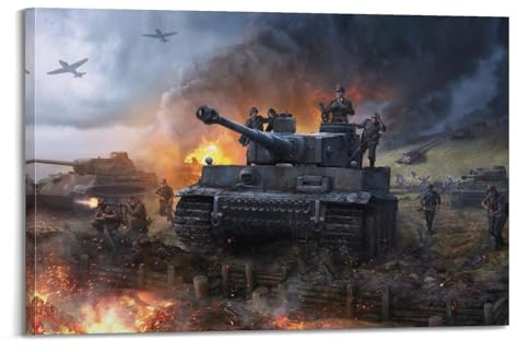 LADV Vintage WW2 Panzer Poster Deutscher Tiger Hauptkampfpanzer Dekorative Malerei Leinwand Wandkunst Bild 40 x 60 cm
