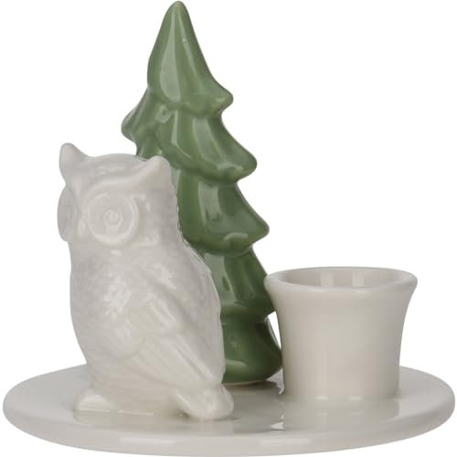 Home & Styling Kerzenständer aus Keramik, mit Weihnachtsbaum, 8 cm, Muster:Eule