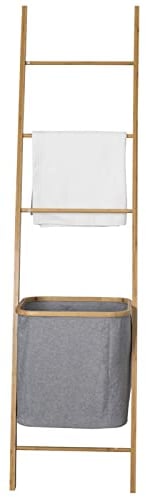 Vertical Wooden Towel Rack, Bamboo Towel Rack with Laundry Bag, Laundry Collection Ladder, Solid Wood Handmade Towel Rack, Wooden Ladder