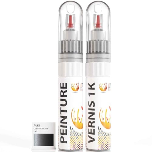 ipixline Kit Retouche Peinture Carrosserie Voiture - Stylo Correcteur Peinture Auto 30 ml, Vernis Brillant 1k 30 ml - Compatible avec Audi - Liquid Chrome Dunkel L9EL