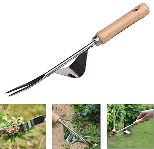 YAVO-EU Outil Desherbeur Manuel en Acier Inoxydable, Gouge de Désherbage en Acier Inoxydable avec Poignée Bois Désherbage À Main Extracteur de Mauvaises Herbes Arrache Mauvaise Herbe Jardinage