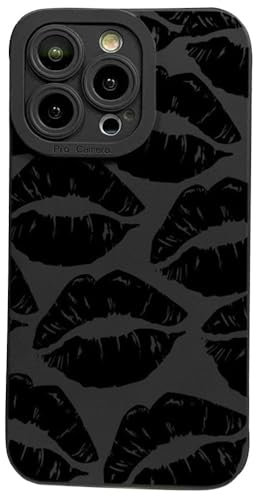 Cutecasee Lips Kiss Print Weiche Silikon Handyhülle für iPhone, kompatibel mit iPhone 14 Pro Max, Schwarz