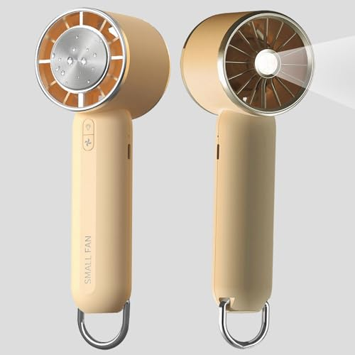 Mini Portable Hand Held Fan, Outdoor Camping light Handheld USB Rechargeable Fans with Ice Refrigeration, Flashlight Small Desktop Fans with Hanging buckle for Home Office Bedroom Travel (Yellow)