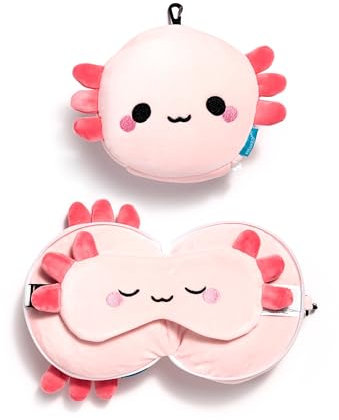 Relaxeazzz Adoramals Maddie der Axolotl Reisekissen & Schlafmaske