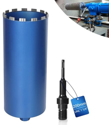 Diamantbohrkrone Dosensenker für Kernbohrgeräte inkl. 10 mm Turbo, L 460mm | Ø200 mm | SDS-PLUS Adapter | 1 ¼ Zoll UNC | Nass Trocken Bohrkrone Kernbohrer Lasergeschweißte zum Beton Granit Mauerwerk