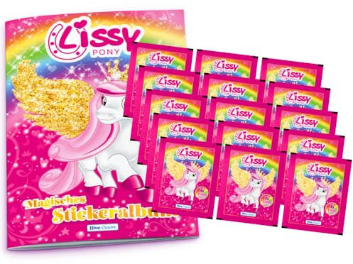 Blue Ocean Lissy Pony Sammelsticker (2024) - 1 Album + 15 Tüten (75 Sticker) - Blau mit Rosa - Einhorn - Fantasy - Indoor - Papier