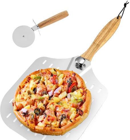 Pizzaschieber Pizzaschaufel 30 * 35cm Pizza Schieber Edelstahl mit Pizzaschnitt Abnehmbaren Griff für Großer Fläche Hausgemachte Pizzen
