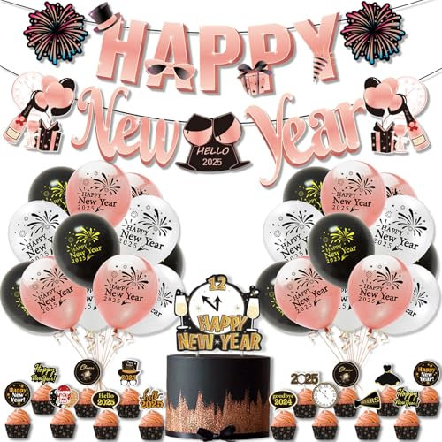 Décorations Réveillon Nouvel An 2025 Fête Décorations Décoration Anniversaire Garçons Filles Rose Or Noir Blanc Avec Fond Happy New Year Pour Célébration Mariage Graduation