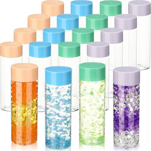 Hoolerry 16 Pcs Empty Plastic Sensory Bottles with Lids Reusable Clear Plastic Sensory Water Bottles for DIY Crafts Classroom Handmade Party Decoration(Orange, Green, Blue, Purple,13.5 oz)