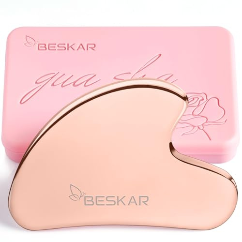 BESKAR Gua Sha Stein, Edelstahl Guasha Gesichts-Werkzeuge für Jawline Sculpting, Straffen Gesichtshaut und Reduzieren Falten, Gesicht Augen Körper Hals Massage Werkzeug