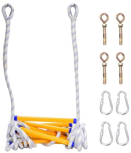 PEESHON Escalera de Cuerda 5m, Escalera de Rescate portátil, Escalera de Seguridad Nylon, Capacidad de Carga 200kg, para Ventanas, Balcones, Barandillas, Casas en Los Árboles, Rescate en Exteriores