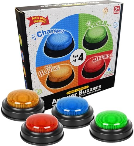 ETUCYNG Answer Buzzers zum Unterrichten mit Klassenzimmer, Buzzer für Quiz-Spiele, Spielzeug mit Sound- und Lichtknöpfen, 4 Stück, 9 x 3,5 cm, TV-Spiele-Buzzer