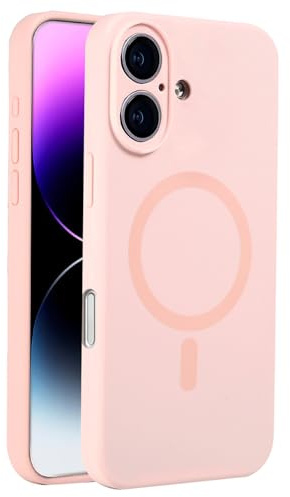 Mixroom - Custodia Cover per iPhone 16 in Tpu silicone liquido morbido compatibile con MagSafe accessori con cerchio magnetico integrato Rosa