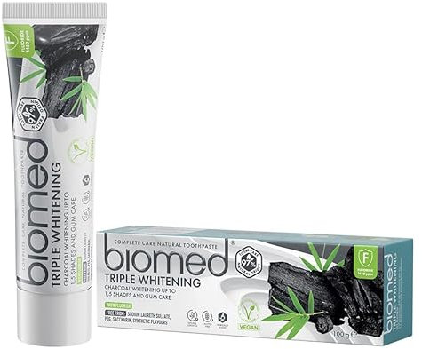 Biomed 97% Natural Triple Charcoal Whitening Toothpaste | Gum Care, Bamboo Charcoal | Vegan, SLES Free, with FLOURIDE 100g