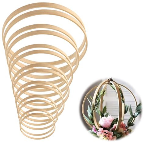 Bambus Holzringe zum Basteln Ringe zum Basteln Makramee Ringe Bambus Bastelringe Holzreifen zum Basteln Traumfänger Ringe Holzringe Rohling Bastelring für Hochzeitskranz 14 Stück