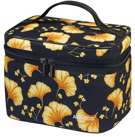 AOSBOS Sac Isotherme Repas 7,5L pour Homme Femme, Petit Sac à Lunch Déjeuner Isolé pour Travail Bureau Pique-nique, Motif Feuille Ginkgo & Noir