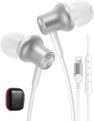 iMangoo for Apple Headphones Magnetic HiFi Stereo Bass Wired Earbuds Earphones Compatible with Lightning Connector Microphone Volume Control for iPhone 14 Plus 13 Pro Max 12 Mini 11 10 XS XR Silver
