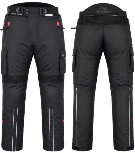 BULLDT Motorradhose Herren Motorrad Textilhose mit Protektoren Cargohose aus Cordura 600D Schwarz Herausnehmbares Innenfutter Windabweisend Kombigeeignet 3M Reflektoren Cargo Taschen