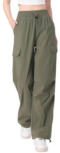 Atxnn Pantaloni Cargo Donna Y2K Larghi Pantalone Lavoro ad Asciugatura Rapida Elasticizzati a Vita Alta Multi-Tasca Streetwear, Verde XL