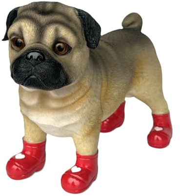 Animal Crackers Super cute Dogs and Farm Animals in Wellington 'Welly' Boots figurines novelty home or garden decoration or collectables, GIFT BOXED (Pug SPECIAL 'LOVE DOGS' EDITION)